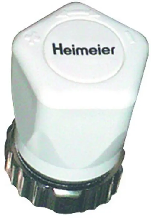 Weiße Handregulierkappe mit hexagonalem Design, befestigt an einem Thermostatventil, hergestellt von IMI Hydronic Engineering.